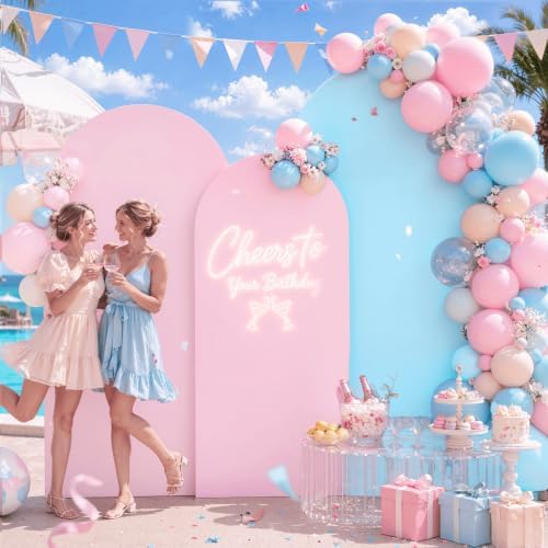 Set of 3 Arch Backdrop Covers Stretchy Spandex Pink Blue for Gender Reveal in 7.2FT,6.6FT,6FT in Pink+Blue, alternate view 2