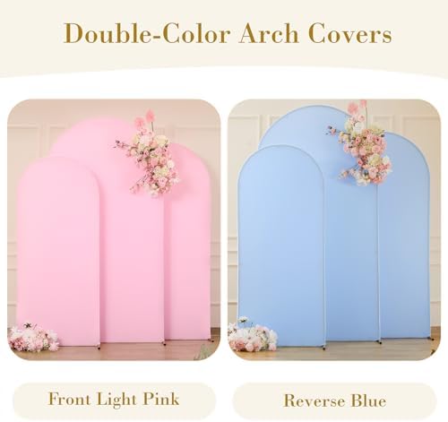 Set of 3 Arch Backdrop Covers Stretchy Spandex Pink Blue for Gender Reveal in 7.2FT,6.6FT,6FT in Pink+Blue, alternate view 4