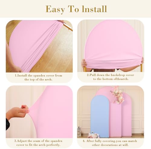 Set of 3 Arch Backdrop Covers Stretchy Spandex Pink Blue for Gender Reveal in 7.2FT,6.6FT,6FT in Pink+Blue, alternate view 5