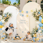 Set of 3 Arch Backdrop Covers Stretchy Spandex White Beige for Boho Wedding in 7.2FT,6.6FT,6FT in White+Beige, alternate view