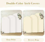 Set of 3 Arch Backdrop Covers Stretchy Spandex White Beige for Boho Wedding in 7.2FT,6.6FT,6FT in White+Beige, alternate view