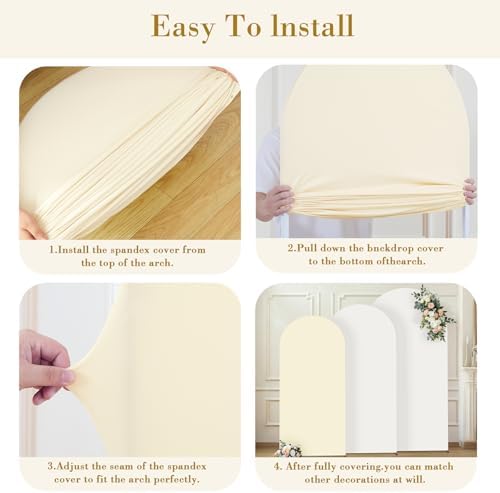 Set of 3 Arch Backdrop Covers Stretchy Spandex White Beige for Weddings in 6FT,5FT,4FT in White+Beige, alternate view 6
