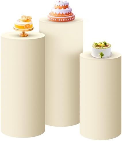 Set of 3 - Beige Cylinder Pedestal Stand Covers in Beige