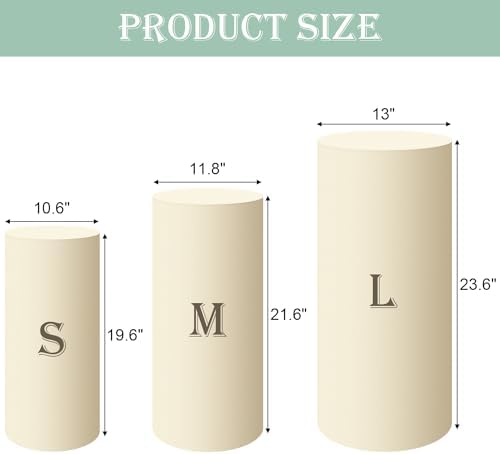 Set of 3 - Beige Cylinder Pedestal Stand Covers in Beige, alternate view 2