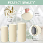 Set of 3 - Beige Cylinder Pedestal Stand Covers in Beige, alternate view 3