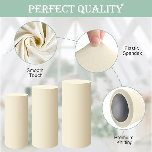 Set of 3 - Beige Cylinder Pedestal Stand Covers in Beige, alternate view 3