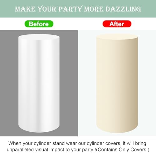 Set of 3 - Beige Cylinder Pedestal Stand Covers in Beige, alternate view 4
