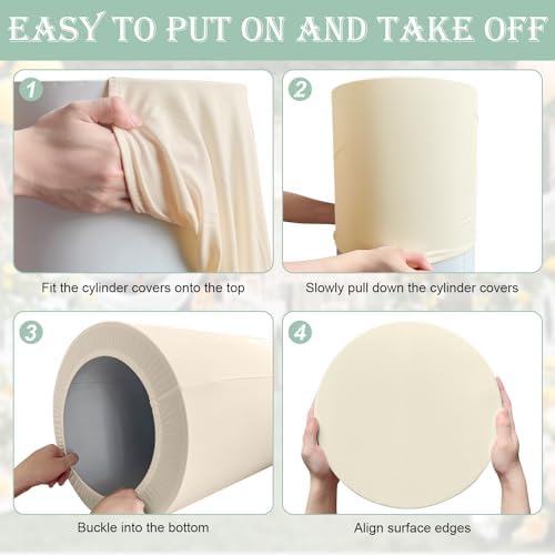 Set of 3 - Beige Cylinder Pedestal Stand Covers in Beige, alternate view 5