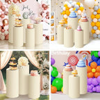 Set of 3 - Beige Cylinder Pedestal Stand Covers in Beige, alternate view 6