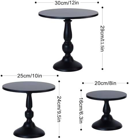 Set of 3 Black Cake Stands, Metal Round Cake Holder Dessert Pie Pizza Display Stand 8" 10" 12" Serving Tray, alternate view 3