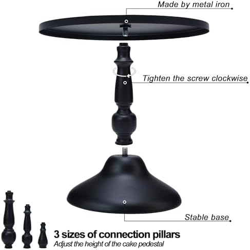 Set of 3 Black Cake Stands, Metal Round Cake Holder Dessert Pie Pizza Display Stand 8" 10" 12" Serving Tray, alternate view 4