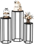 Set of 3 Black Hexagon Metal Cylinder Stands for Party in Black