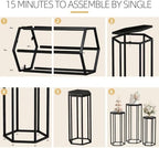 Set of 3 Black Hexagon Metal Cylinder Stands for Party in Black, alternate view 5