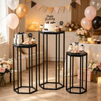 Set of 3 Black Hexagon Metal Cylinder Stands for Party in Black, alternate view 6