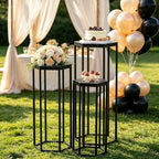 Set of 3 Black Hexagon Metal Cylinder Stands for Party in Black, alternate view 7