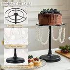 Set of 3 Black Round Pearl Cake Stand, Dessert Table Metal Cake Display Stand Set with Pearl Pendant Wedding, alternate view