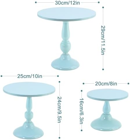 Set of 3 Blue Cake Stands, Metal Round Cake Holder Dessert Pie Pizza Display Stand 8" 10" 12" Serving Tray, alternate view 3