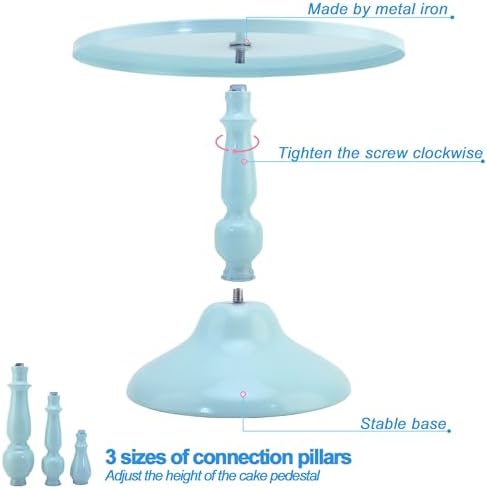 Set of 3 Blue Cake Stands, Metal Round Cake Holder Dessert Pie Pizza Display Stand 8" 10" 12" Serving Tray, alternate view 4