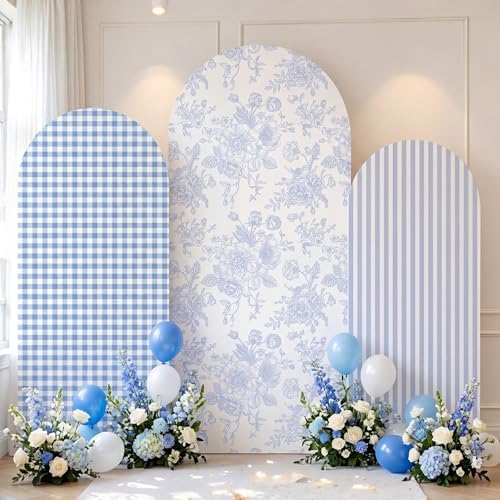 Set of 3 Blue Chinoiserie Floral Arch Backdrop Cover 4ft 5ft 6ft in 4FT 5FT 6FT in Blue