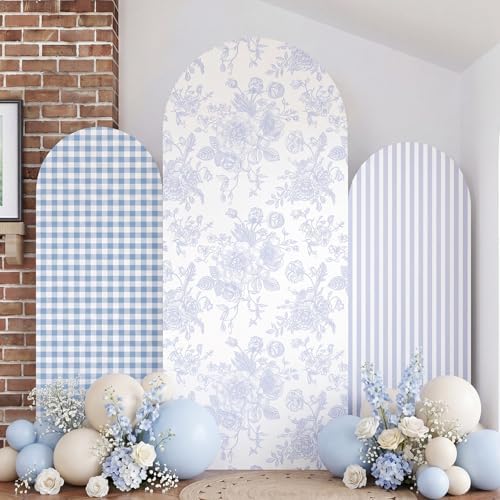 Set of 3 Blue Chinoiserie Floral Arch Backdrop Cover 4ft 5ft 6ft in 4FT 5FT 6FT in Blue, alternate view 3