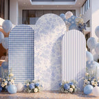 Set of 3 Blue Chinoiserie Floral Arch Backdrop Cover 4ft 5ft 6ft in 4FT 5FT 6FT in Blue, alternate view 4