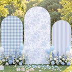 Set of 3 Blue Chinoiserie Floral Arch Backdrop Cover 4ft 5ft 6ft in 4FT 5FT 6FT in Blue, alternate view 5