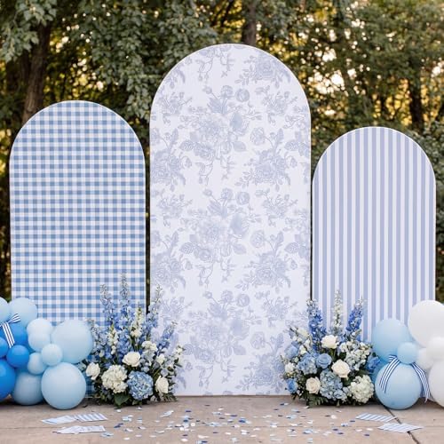 Set of 3 Blue Chinoiserie Floral Arch Backdrop Cover 4ft 5ft 6ft in 4FT 5FT 6FT in Blue, alternate view 6