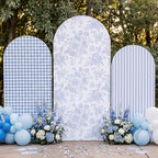 Set of 3 Blue Chinoiserie Floral Arch Backdrop Cover 4ft 5ft 6ft in 4FT 5FT 6FT in Blue, alternate view 6