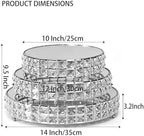 Set of 3 Chrome Plated Silver Crystal Mirror Cake Stands, 14"/12"/10" Round Decorative Trays with Replacement, alternate view