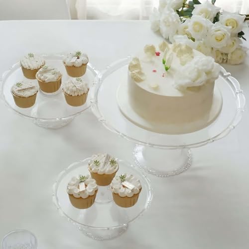 Set of 3 | Clear Plastic Stackable Cupcake Pedestal Display Stands, Dessert Cake Display Holders - 9", 11", 15", alternate