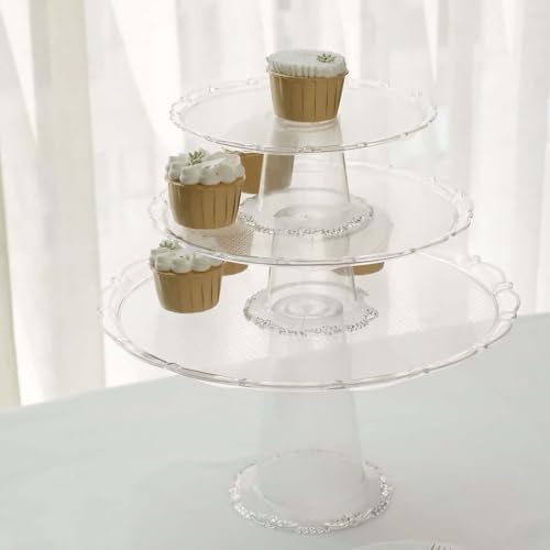 Set of 3 | Clear Plastic Stackable Cupcake Pedestal Display Stands, Dessert Cake Display Holders - 9", 11", 15", alternate