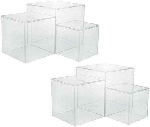 . Set of 3 Crystal Clear Acrylic Cube Display Nesting Riser Stands with Hollow Bottoms | Transparent - 2-Pack in