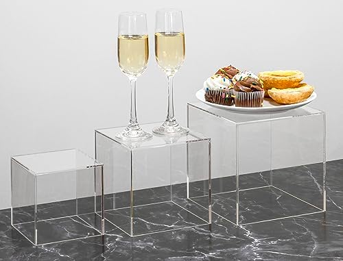 . Set of 3 Crystal Clear Acrylic Cube Display Nesting Riser Stands with Hollow Bottoms | Transparent in Clear, alternate view