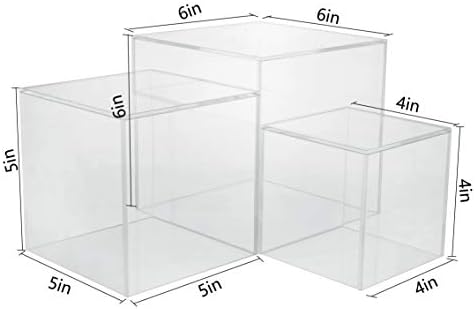 . Set of 3 Crystal Clear Acrylic Cube Display Nesting Riser Stands with Hollow Bottoms | Transparent in Clear, alternate view