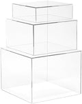 . Set of 3 Crystal Clear Acrylic Cube Display Nesting Risers with Hollow Bottoms, Transparent in Clear