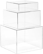 . Set of 3 Crystal Clear Acrylic Cube Display Nesting Risers with Hollow Bottoms, Transparent in Clear