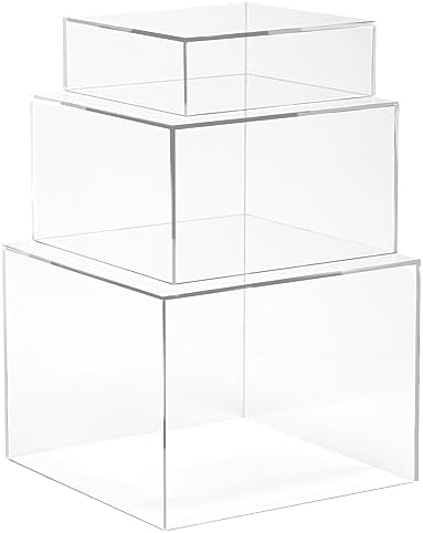 . Set of 3 Crystal Clear Acrylic Cube Display Nesting Risers with Hollow Bottoms, Transparent in Clear