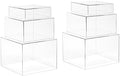 . Set of 3 Crystal Clear Acrylic Cube Display Nesting Risers with Hollow Bottoms, Transparent - 2 Pack in Clear