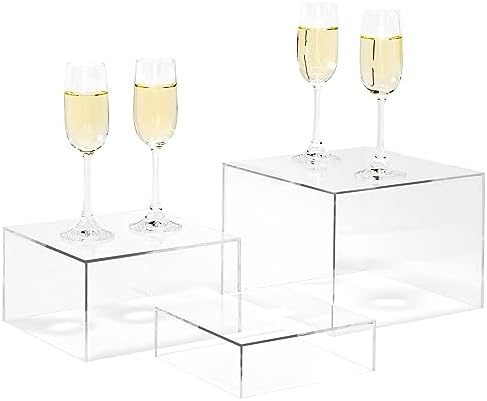 . Set of 3 Crystal Clear Acrylic Cube Display Nesting Risers with Hollow Bottoms, Transparent - 2 Pack in Clear, alternate