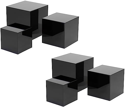 . Set of 3 Glossy Black Acrylic Cube Display Nesting Riser Stands with Hollow Bottoms - 2-Pack in Black