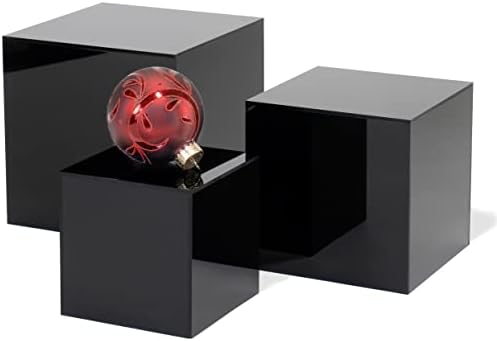 . Set of 3 Glossy Black Acrylic Cube Display Nesting Riser Stands with Hollow Bottoms - 2-Pack in Black, alternate view 7