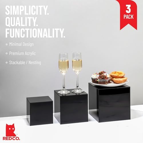 . Set of 3 Glossy Black Acrylic Cube Display Nesting Riser Stands with Hollow Bottoms in Black, alternate view 4