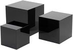 . Set of 3 Glossy Black Acrylic Cube Display Nesting Riser Stands with Hollow Bottoms in Black, alternate view 7