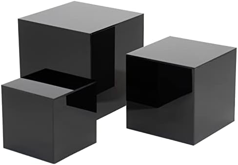 . Set of 3 Glossy Black Acrylic Cube Display Nesting Riser Stands with Hollow Bottoms in Black, alternate view 7
