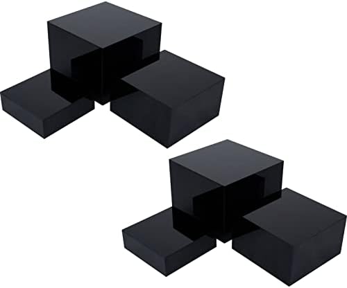 . Set of 3 Glossy Black Acrylic Cube Display Nesting Risers with Hollow Bottoms - 2 Pack in Black