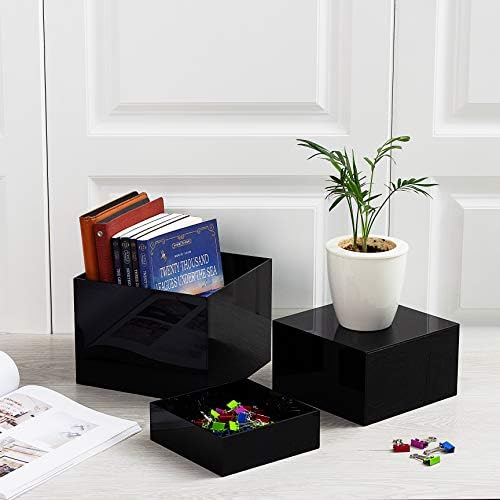 . Set of 3 Glossy Black Acrylic Cube Display Nesting Risers with Hollow Bottoms - 2 Pack in Black, alternate view 2