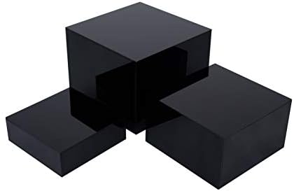 . Set of 3 Glossy Black Acrylic Cube Display Nesting Risers with Hollow Bottoms in Black