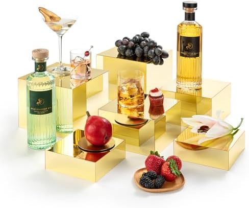 . Set of 3 Glossy Gold Acrylic Cube Display Nesting Risers with Hollow Bottoms - 2 Pack in Gold