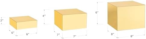 . Set of 3 Glossy Gold Acrylic Cube Display Nesting Risers with Hollow Bottoms - 2 Pack in Gold, alternate view 3