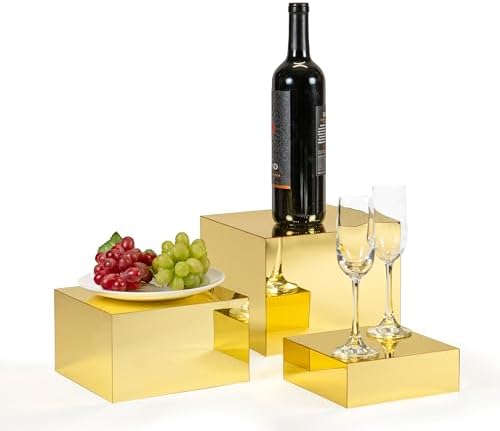 . Set of 3 Glossy Gold Acrylic Cube Display Nesting Risers with Hollow Bottoms - 2 Pack in Gold, alternate view 5